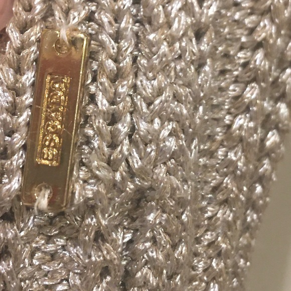 Escada tan cardigan with gold metal sheen, and golden acrylic signature button - Picture 5 of 7